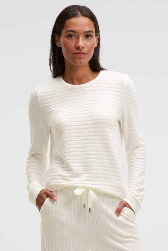 Flauschstrickpullover mit Rippstruktur und Gummizugsaum