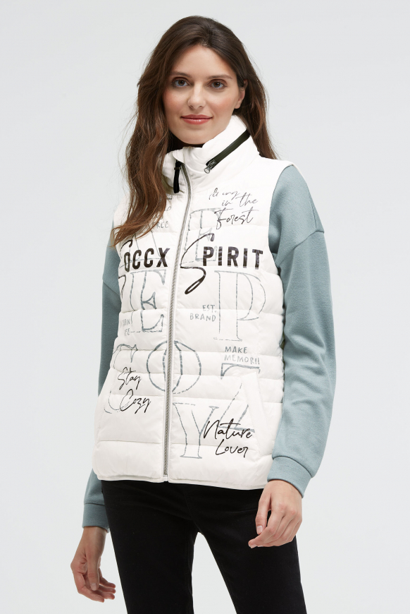 Steppweste mit Label Prints und Kapuze im Kragen