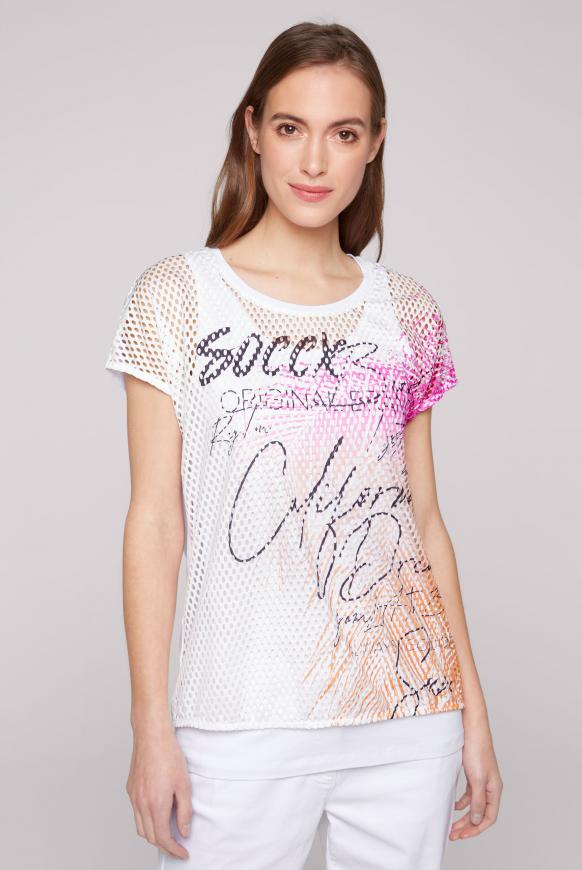 2-in-1 bedrucktes Mesh-Shirt mit Top opticwhite