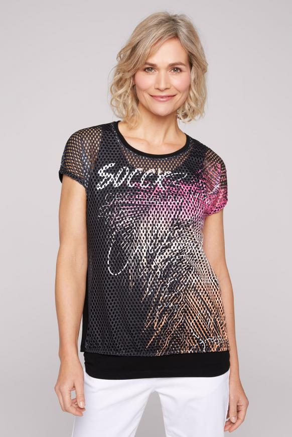 2-in-1 bedrucktes Mesh-Shirt mit Top black