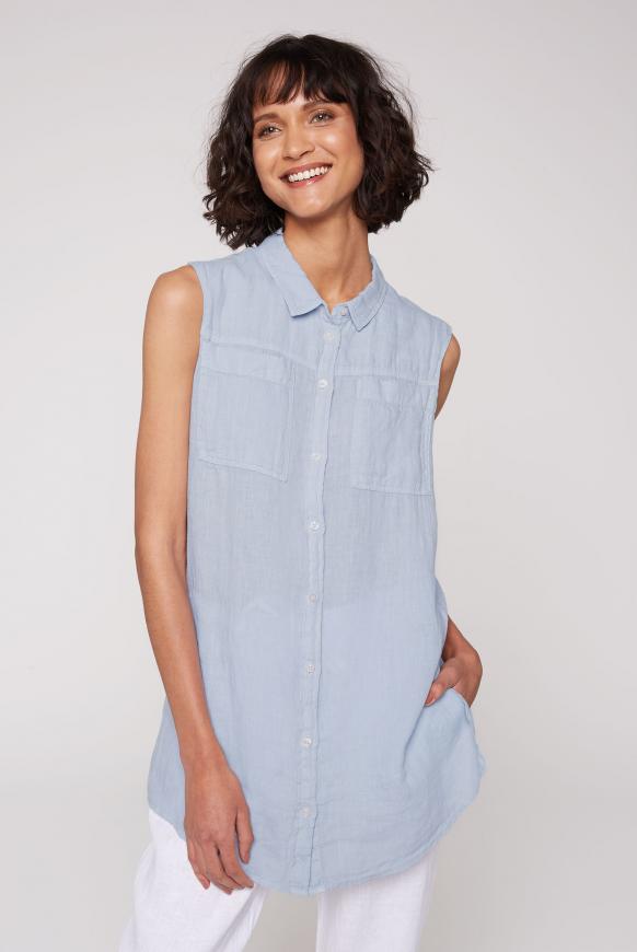 Ärmellose Bluse aus Leinen light blue