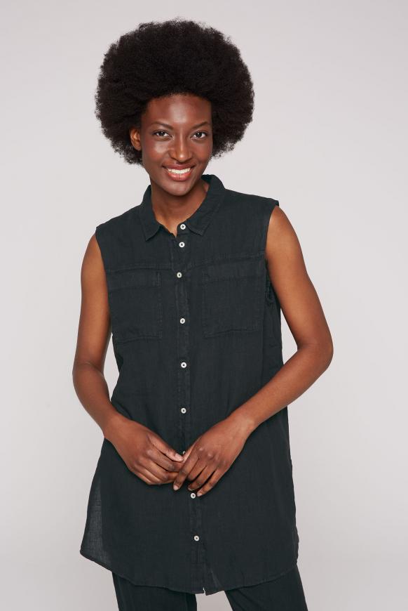 Ärmellose Bluse aus Leinen black