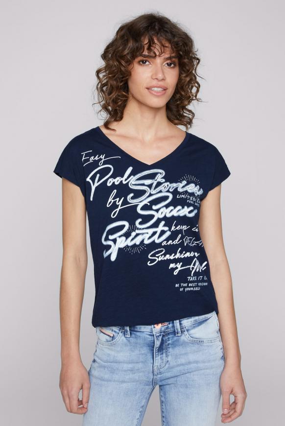 Ärmelloses V-Shirt mit Wording Print blue navy