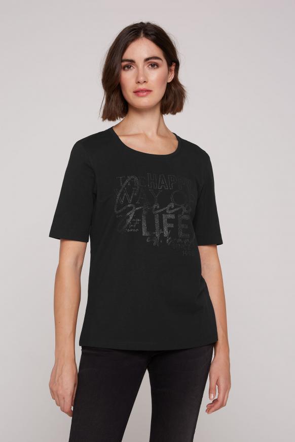 Basic Kurzarm-Shirt mit Glitter Print black