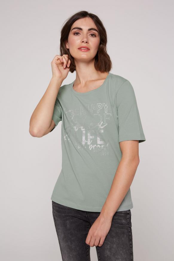 Basic Kurzarm-Shirt mit Glitter Print lake
