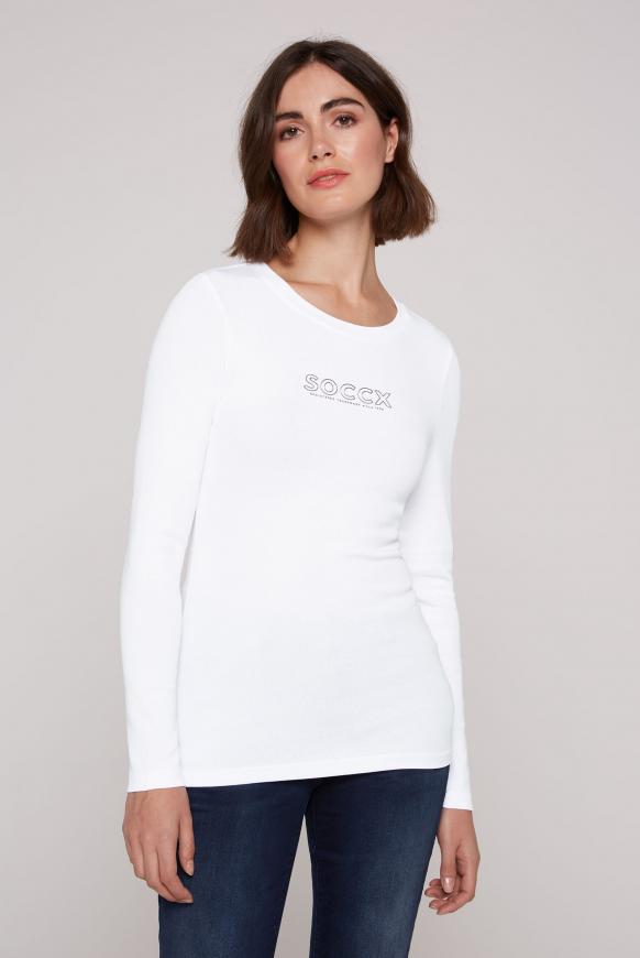 Basic Langarmshirt mit Foliendruck opticwhite