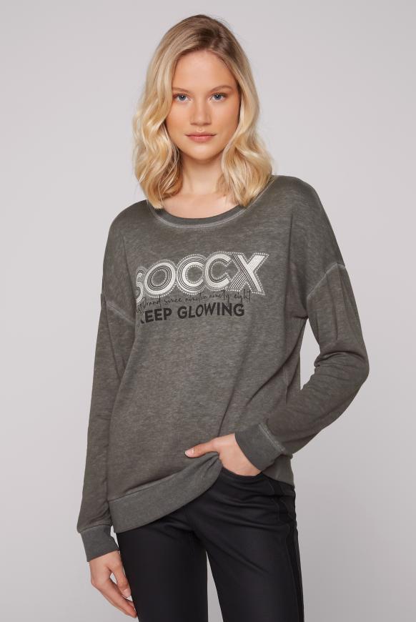 Basic Sweatshirt mit Glitter Print dark ash