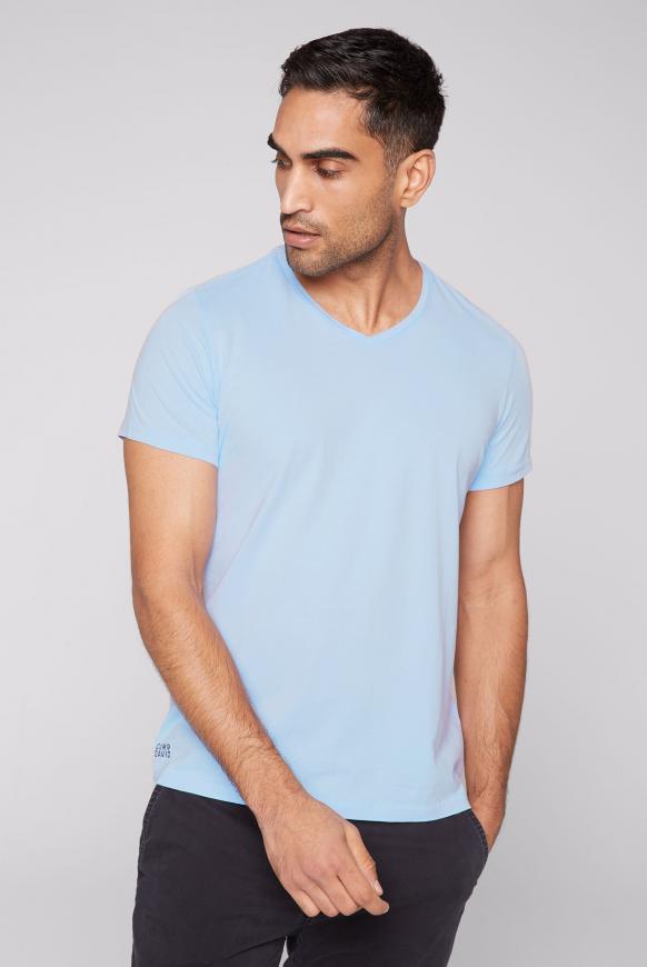 Basic T-Shirt mit V-Ausschnitt summer blue