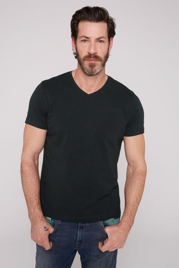 Basic T-Shirt mit V-Ausschnitt und Logostick black