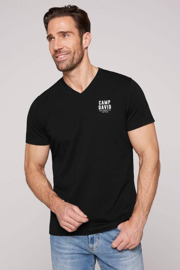 Basic T-Shirt V-Neck mit Logo Print black