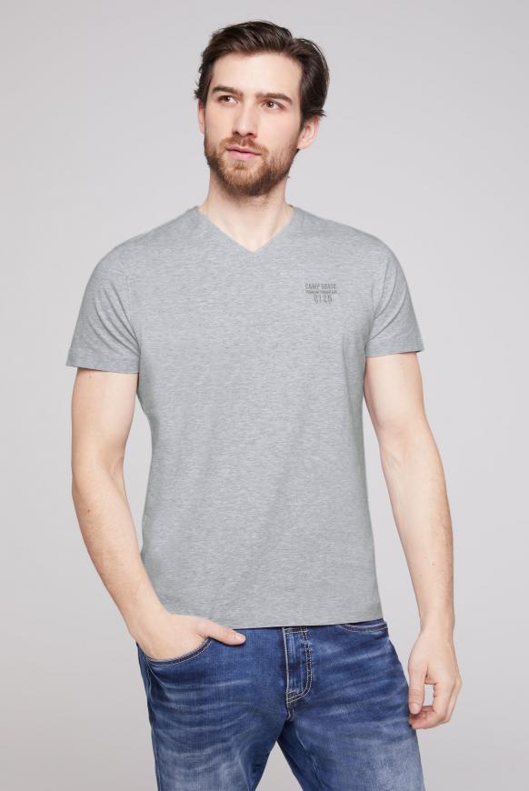 Basic V-Shirt mit Logo-Stickerei grey melange