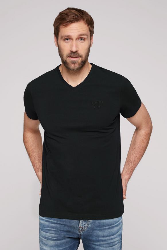 Basic V-Shirt mit Logo-Stickerei black