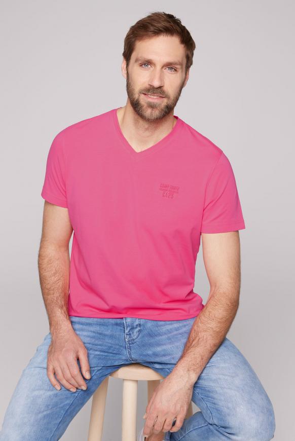 Basic V-Shirt mit Logo-Stickerei summer pink