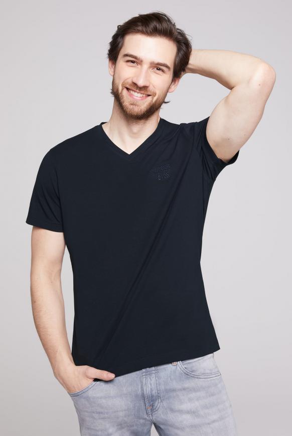 Basic V-Shirt mit Logo-Stickerei blue navy