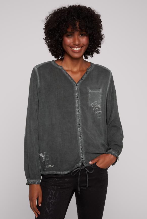 Belly-Bluse mit Rücken-Artwork black