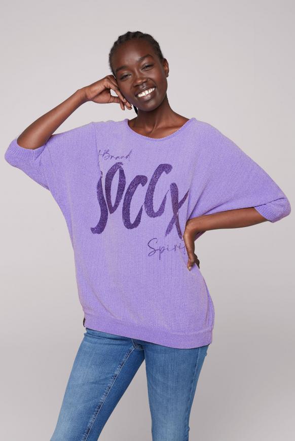 Chenille-Pullover mit Glitzer-Logo faded lavender