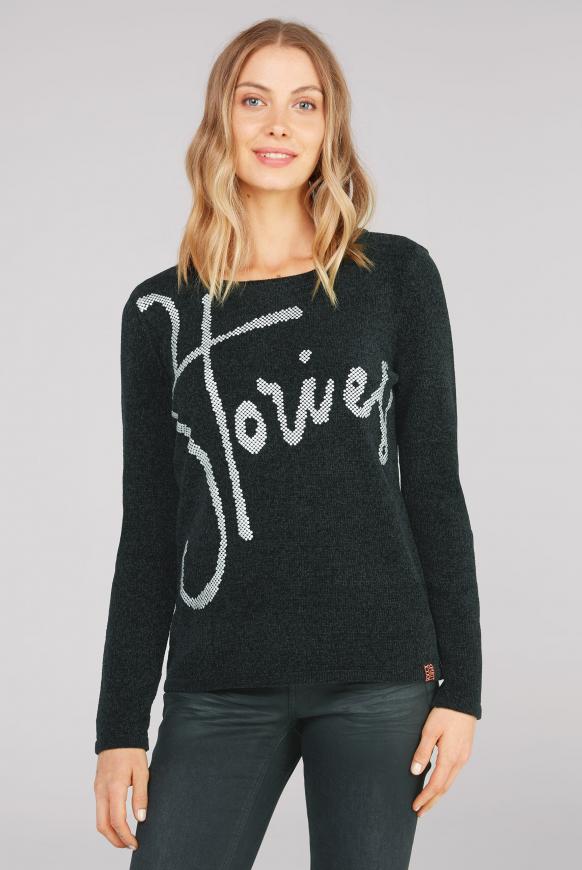 Chenille-Pullover mit Label Print