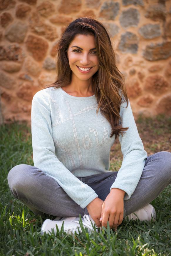 Chenille-Pullover mit Label Print
