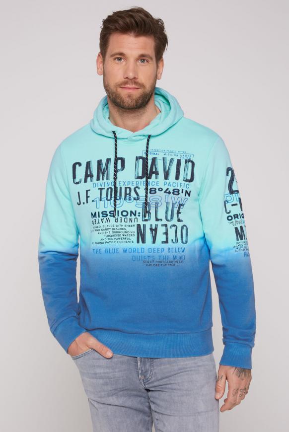 Dip Dye Hoodie mit Prints und Stickereien flash aqua