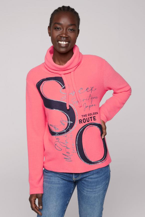 Flauschstrick-Pullover mit Logo-Artworks coral crush