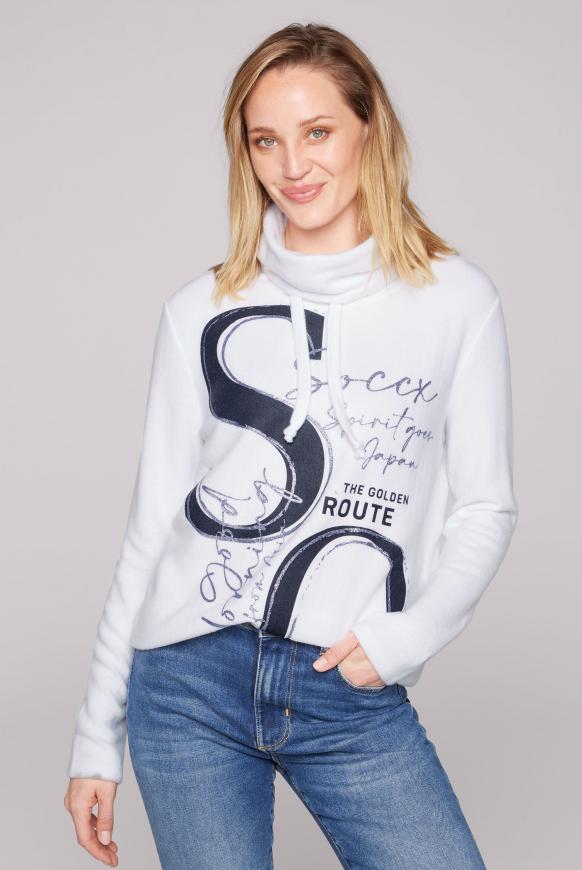 Flauschstrick-Pullover mit Logo-Artworks opticwhite