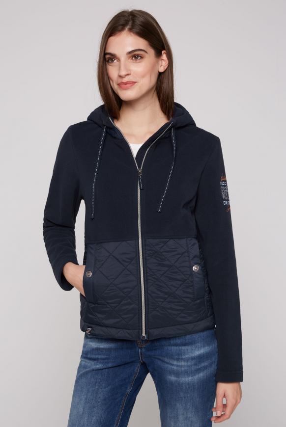 Fleecejacke mit Kapuze im Materialmix horizon navy