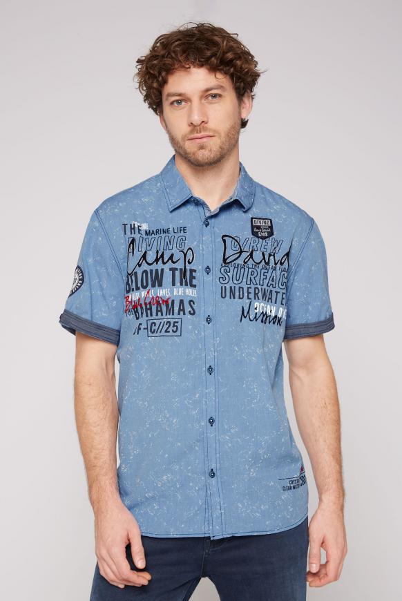Freizeithemd mit All Over Print und Artwork scuba blue