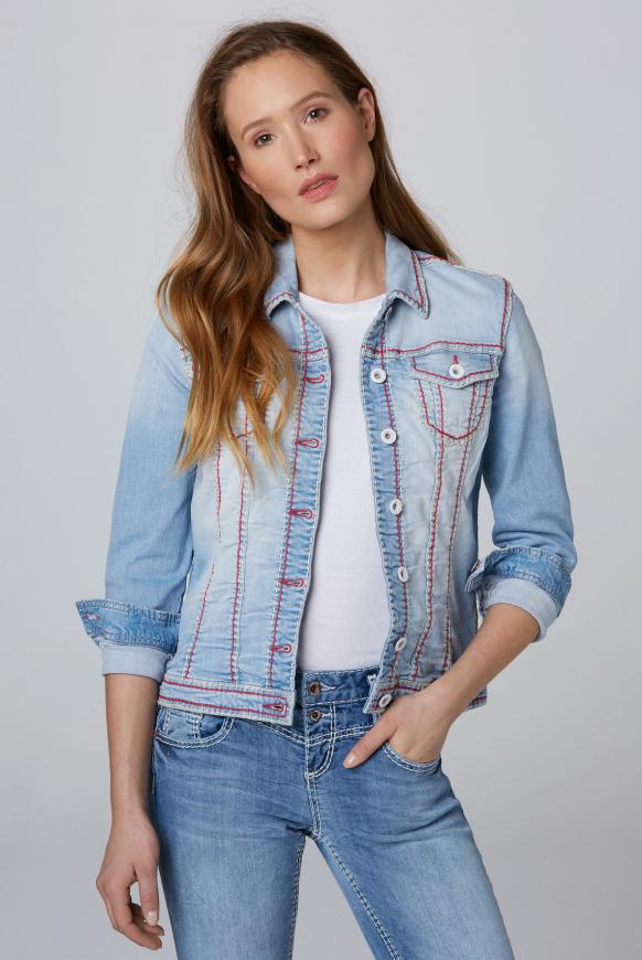 Gebleachte Jeansjacke LI:ND mit Kontrastnähten sunny bleached