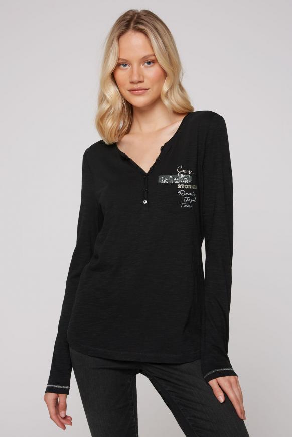 Henley-Langarmshirt mit Rücken-Artwork black