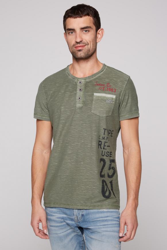 Henley-Shirt mit Prints und Patches green olive