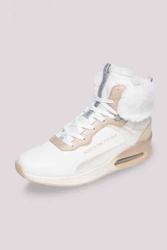 High Top Sneaker mit Fake-Fur-Schaft ivory