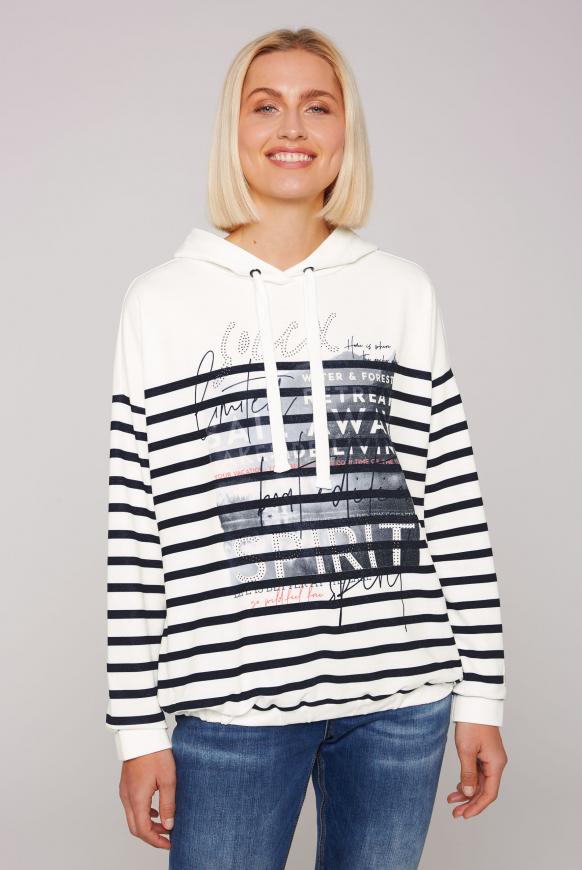 Hoodie mit Streifen- und Photoprint ivory
