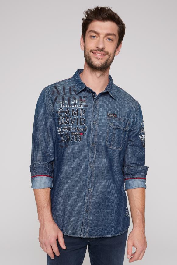 Jacquard-Hemd Indigo mit Artworks indigo