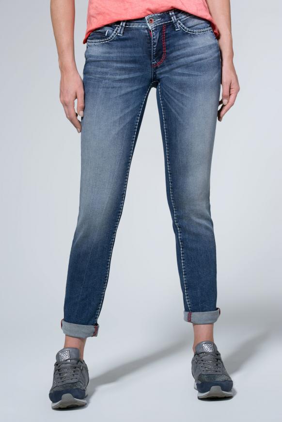 Jeans RO:MY mit geradem Bein und Used Look blue aged