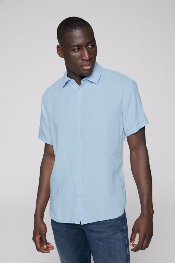 Kurzarmhemd aus Leinen mit Logostick summer blue