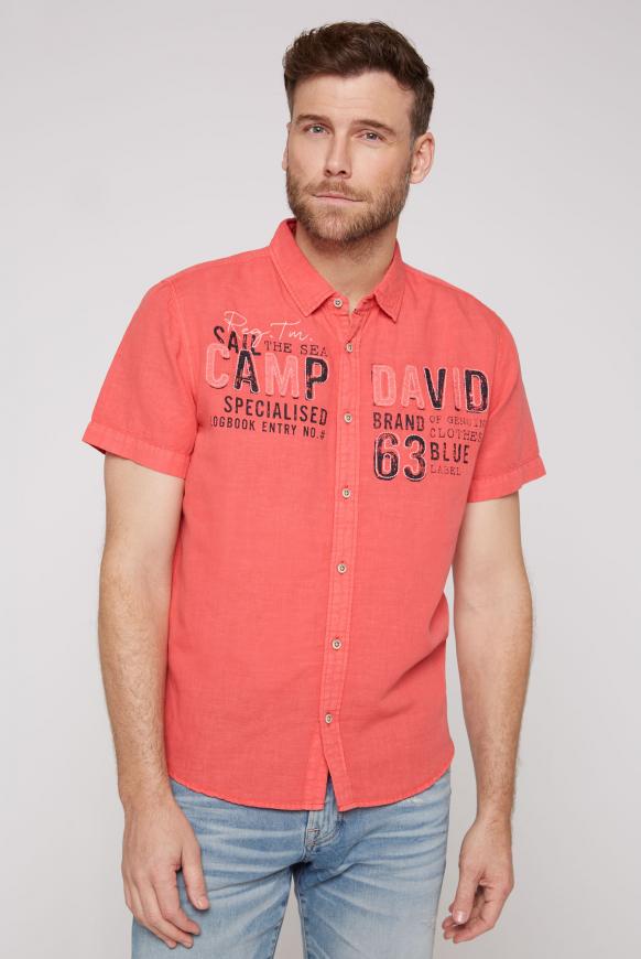 Kurzarmhemd mit Logo-Applikationen sunset red