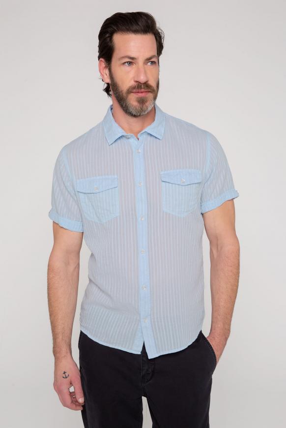 Kurzarmhemd mit Webstreifen und Klappentaschen summer blue