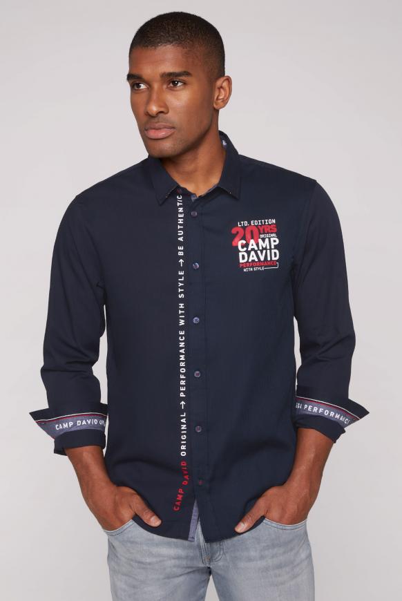 Langarmhemd mit Webstreifen und Artworks blue navy