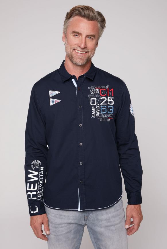 Langarmhemd mit Webstruktur und Artworks blue navy