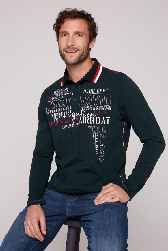 Langarmpolo mit Logo-Applikationen frozen navy