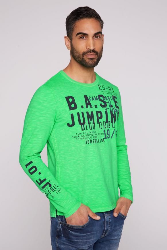 Langarmshirt mit Layering am Halsausschnitt electric green
