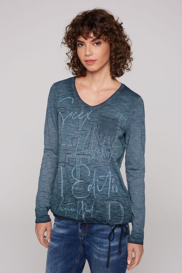Langarmshirt mit Print und Tunnelzugsaum blue navy
