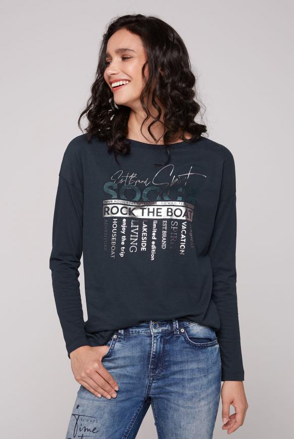 CAMP DAVID & SOCCX | Langarmshirt mit U-Boot-Ausschnitt und Artwork blue  navy