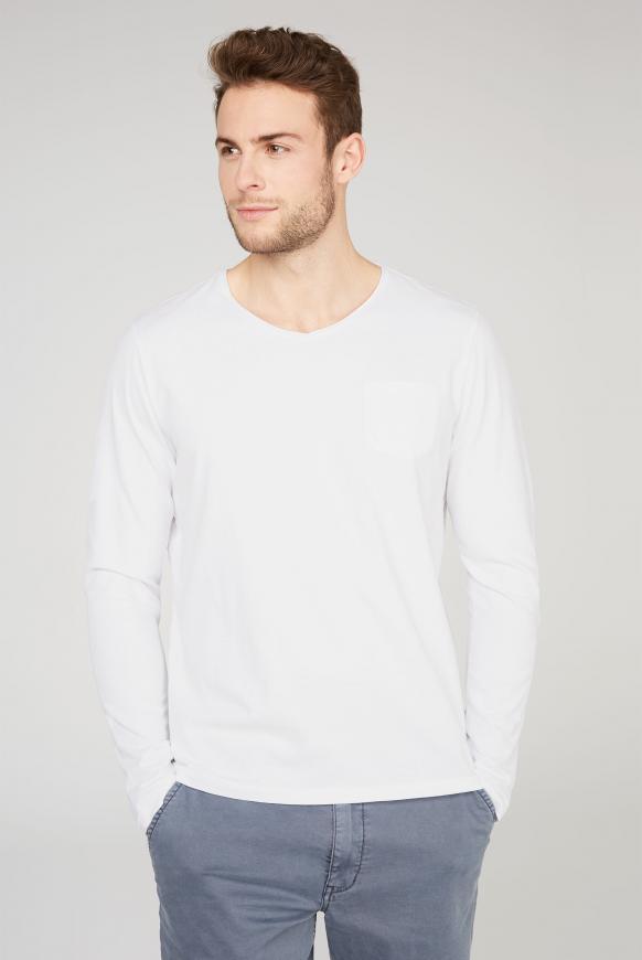 Langarmshirt mit V-Neck und Tasche opticwhite
