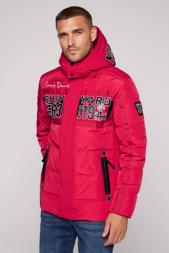 Lange Steppjacke mit Kapuze und Artworks