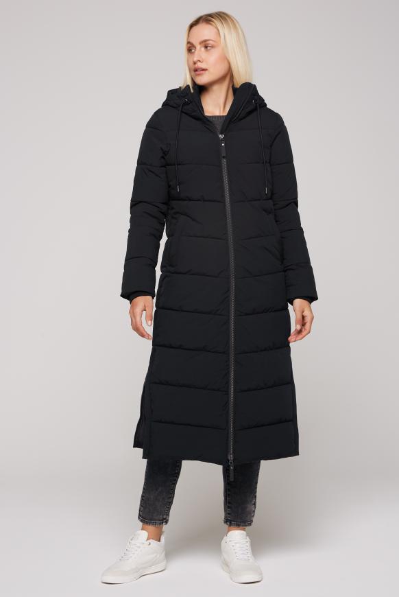 Langer Steppmantel mit Kapuze black