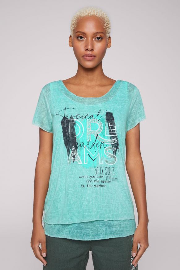 Layering-Shirt mit Glitter Print exotic aqua