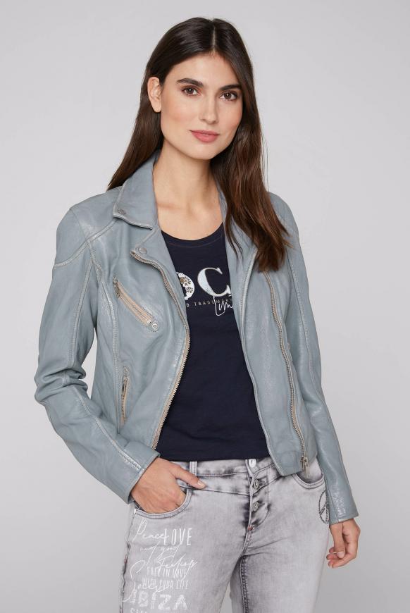 Lederjacke im Biker-Stil dusty blue