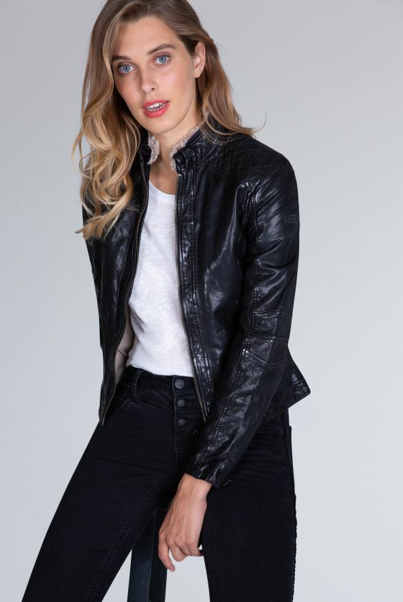 Lederjacke im Vintage Look mit Fake Fur black Lederjacke im Vintage Look mit Fake Fur black