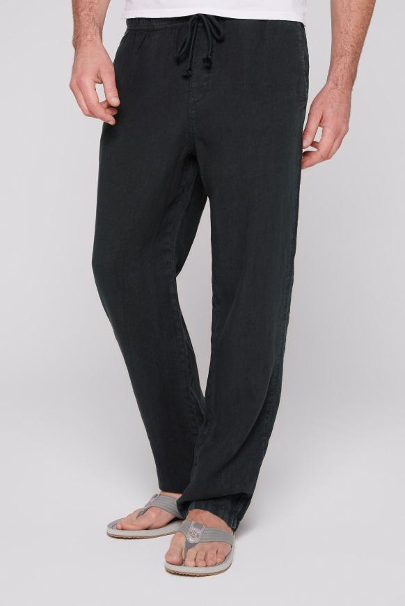 Leinenhose mit Elastikbund black